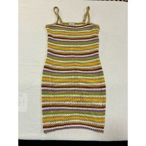 FCT WITH LOVE Crochet Mini Dress Small Multi Color Striped Boho Festival Bodycon